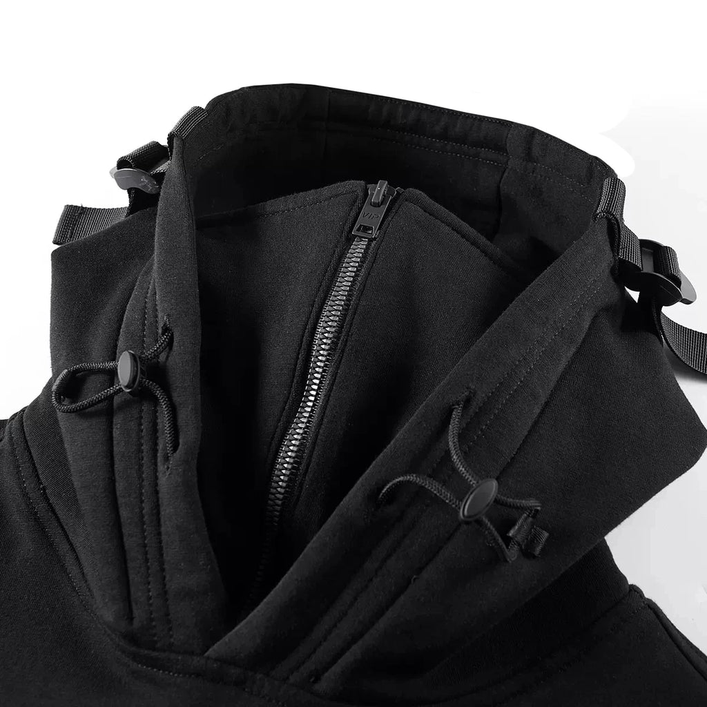 Sudaderas con cremallera para hombre Techwear Dark Souls Cyberpunk con capucha, cuello alto, mascarilla, a prueba de viento, pullovers, tops cargo negro oscuro