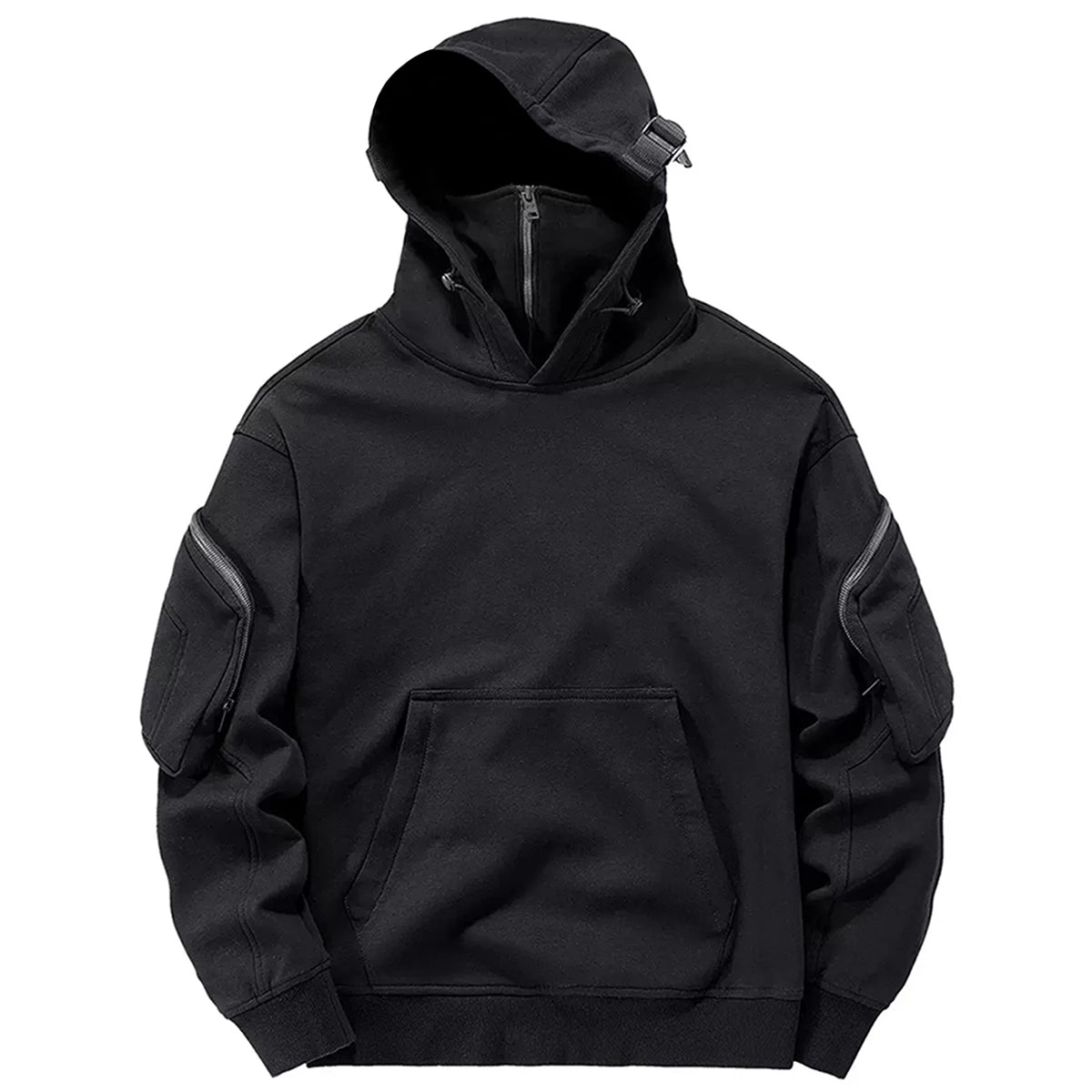 Sudaderas con cremallera para hombre Techwear Dark Souls Cyberpunk con capucha, cuello alto, mascarilla, a prueba de viento, pullovers, tops cargo negro oscuro